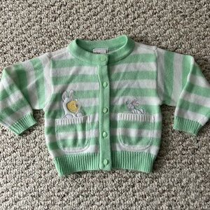Vintage Disney Store Winnie The Pooh Sweater Easter Green White Stripes 6 Months